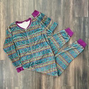 Natural Life Fleece Onsie Zip Closure Coverall Pajamas Boho Aztec Print Sz L/XL